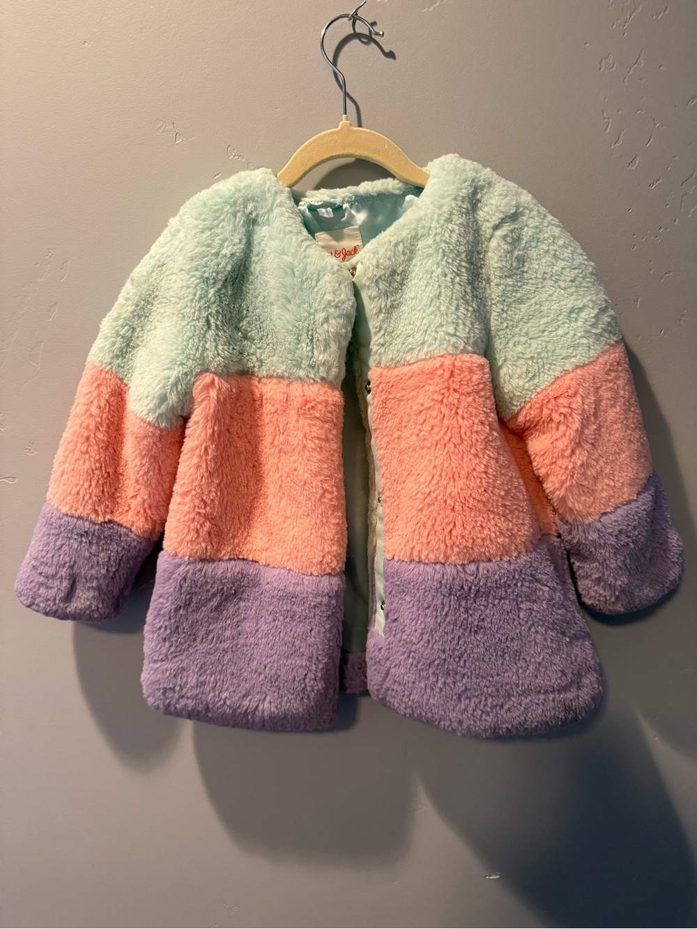 Cat & Jack Plush Colorblock Faux Fur Coat - Mint, Peach & Lavender (4T)